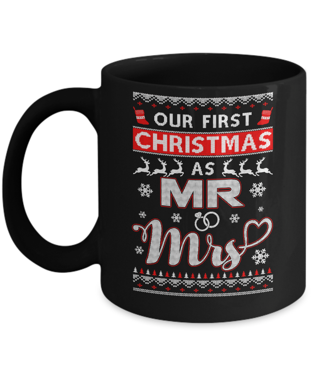 Couple Wife Husband Our First Christmas As Mr & Mrs Sweater Mug-Coffee Mug-11oz Mug-Black