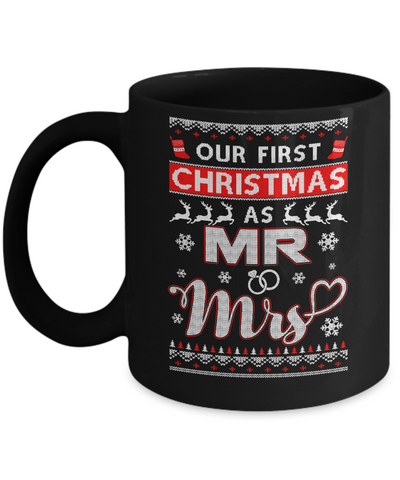 Couple Wife Husband Our First Christmas As Mr & Mrs Sweater Mug-Coffee Mug-11oz Mug-Black