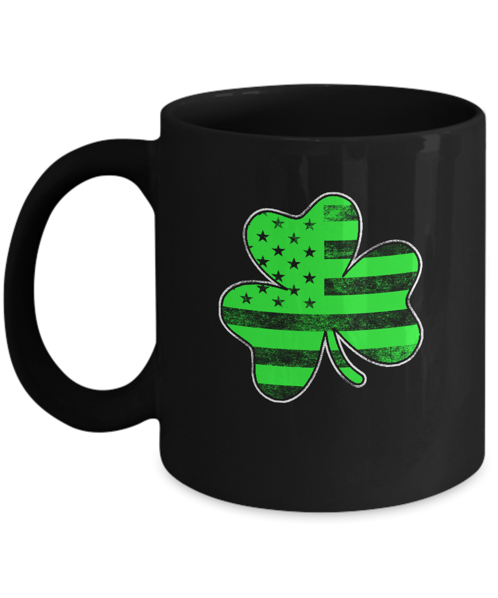 Vintage AMERICAN FLAG Ireland Shamrock St Patricks Day Mug-Coffee Mug-11oz Mug-Black
