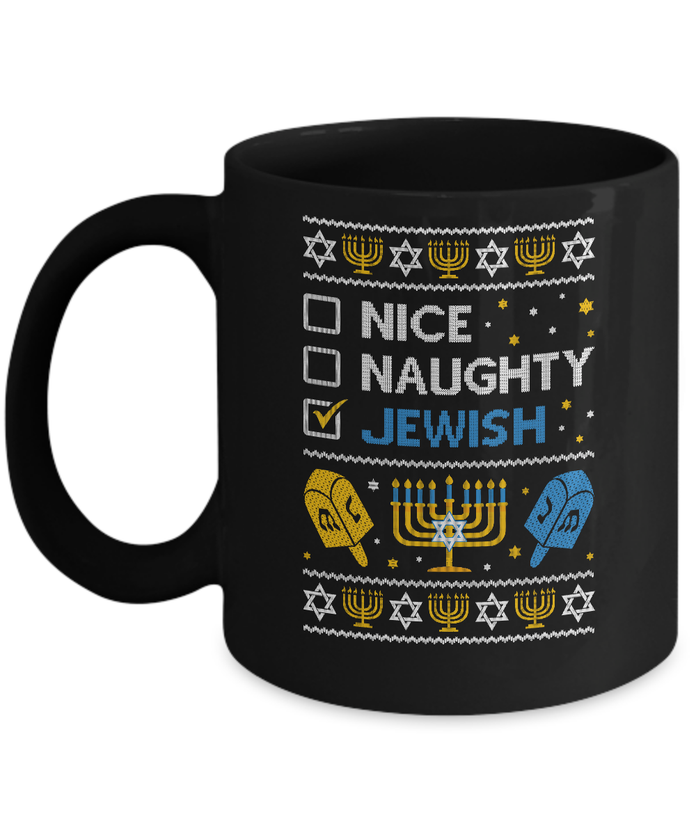 Nice Naughty Jewish Funny Hanukkah Christmas Gifts Mug-Coffee Mug-11oz Mug-Black