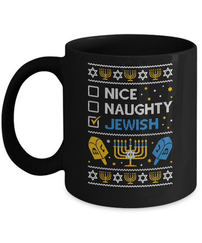 Nice Naughty Jewish Funny Hanukkah Christmas Gifts Mug-Coffee Mug-11oz Mug-Black