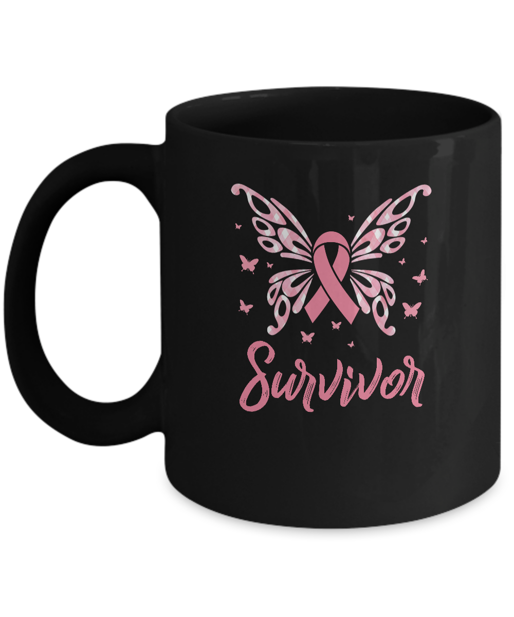 Pink Ribbon Butterfly Breast Cancer Survivor Mug