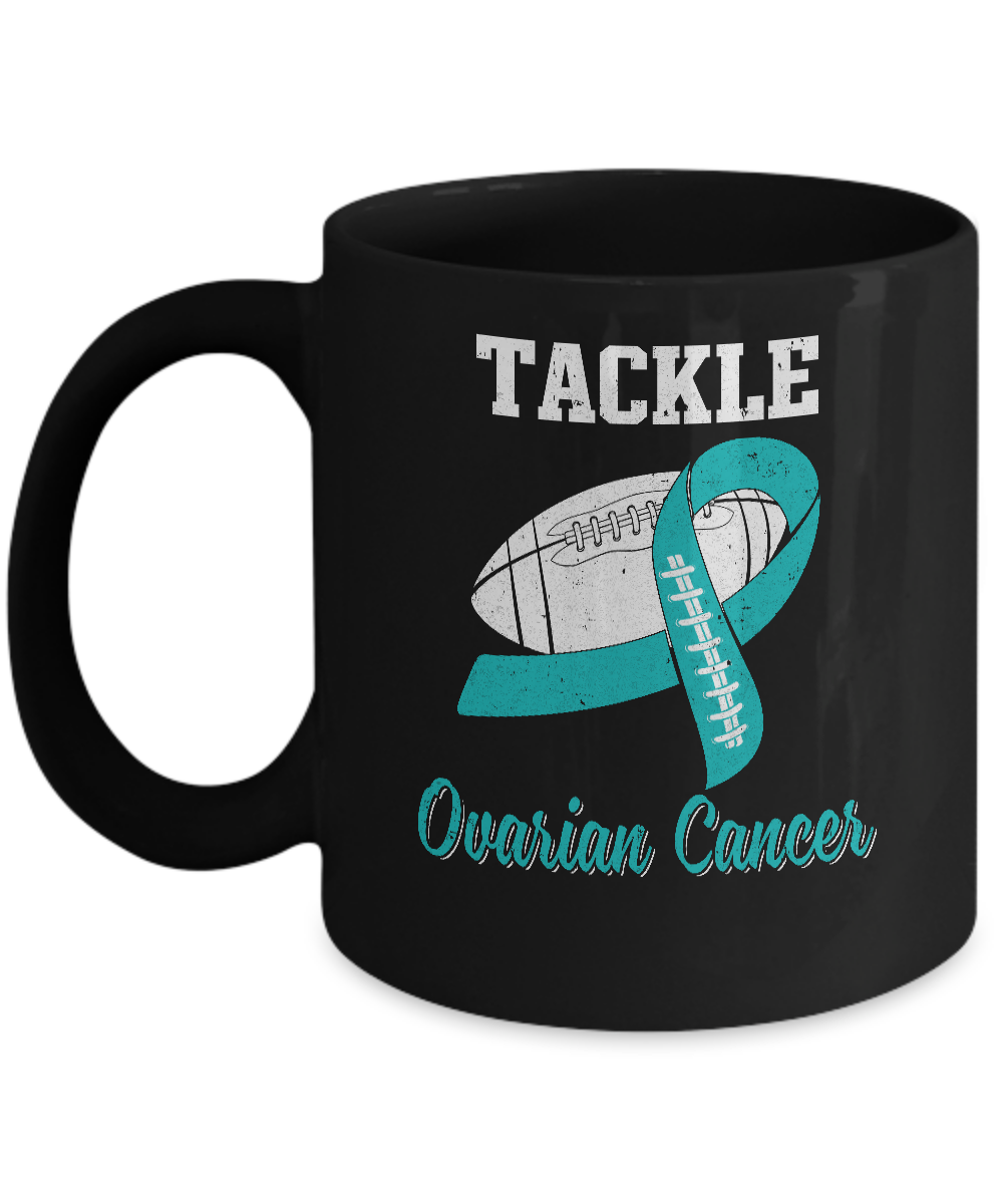Football Survivor Tackle Teal Ovarian Cancer Awareness Mug-Coffee Mug-11oz Mug-Black