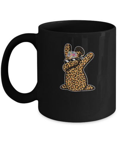 Funny Easter Gift For Her Teen Girls Dabbing Bunny Leopard Mug-Coffee Mug-11oz Mug-Black