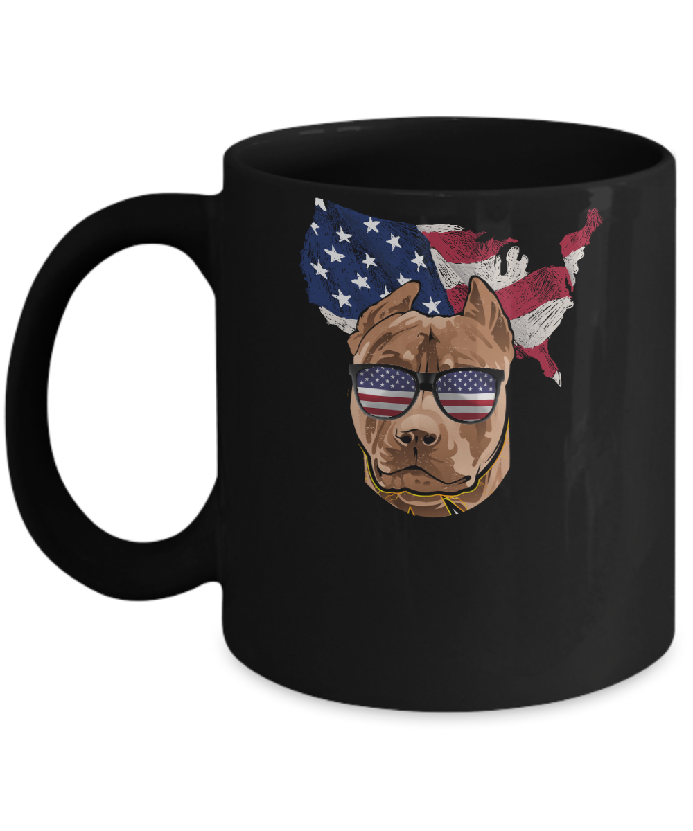 Funny Patriot Pit bull Dog 4Th Of July American Flag Mug-Coffee Mug-11oz Mug-Black
