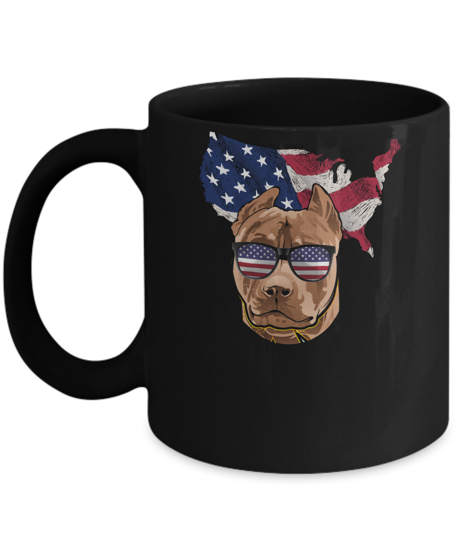Funny Patriot Pit bull Dog 4Th Of July American Flag Mug-Coffee Mug-11oz Mug-Black