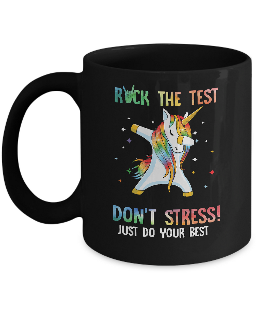 Rock The Test Funny School Unicorn Student Teacher Mug-Coffee Mug-11oz Mug-Black