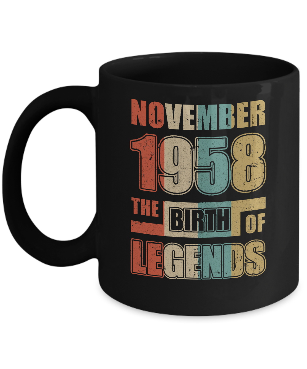 Vintage Retro November 1958 Birth Of Legends 63th Birthday Mug-Coffee Mug-11oz Mug-Black