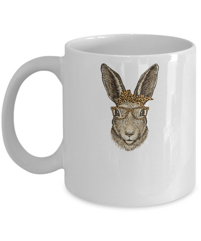 Easter Bunny Rabbit Glasses Leopard Print Bow Mug-Coffee Mug-11oz Mug-White