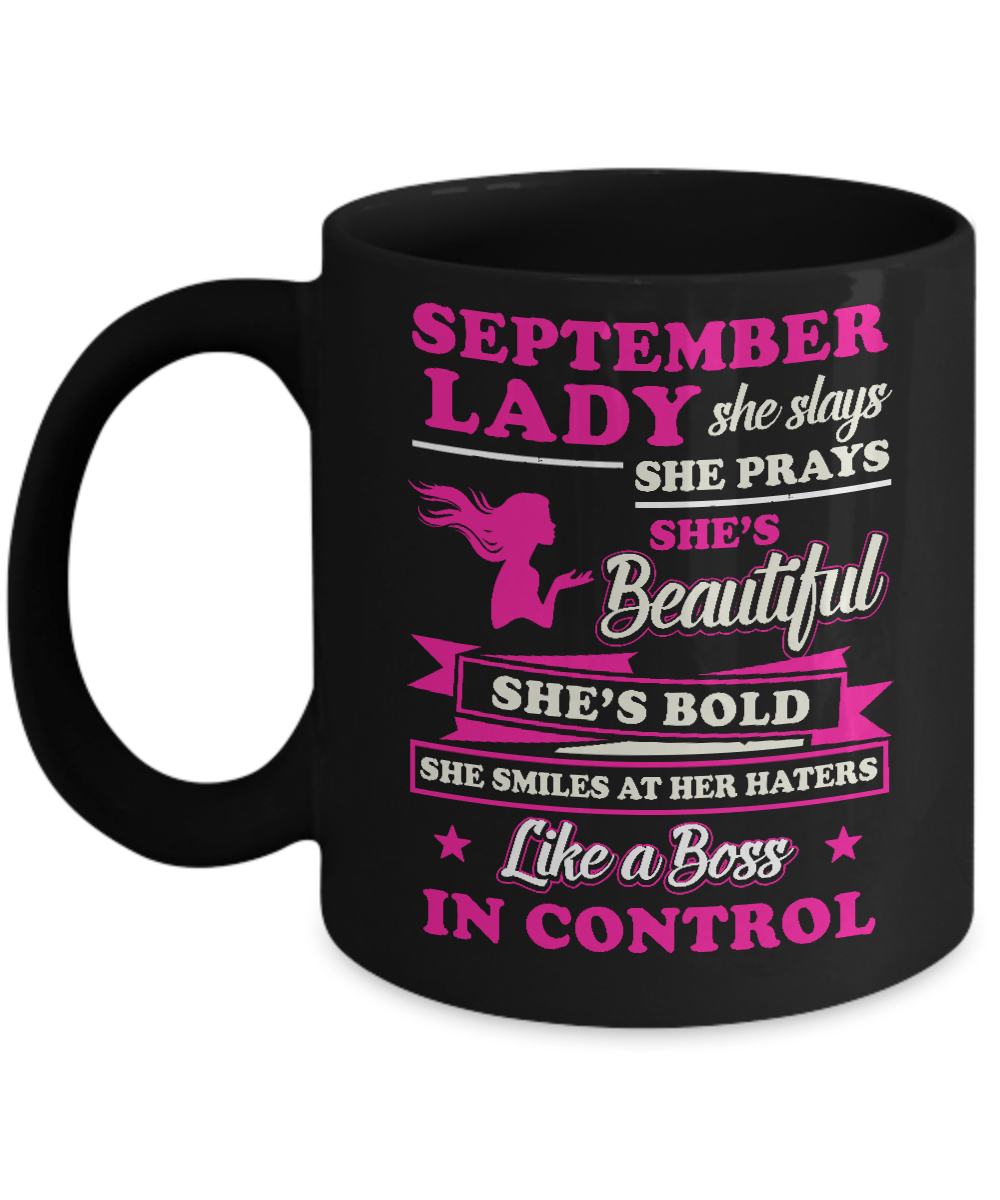 September Lady She Slays She Prays She's Beautiful She's Bold Mug-Coffee Mug-11oz Mug-Black