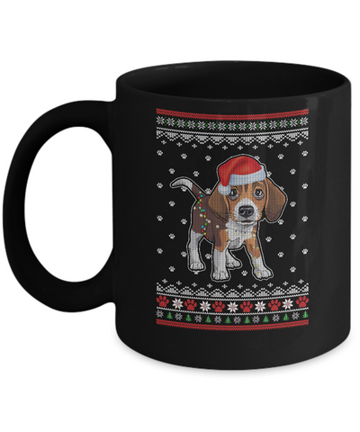Beagle Christmas Ugly Sweater Lights Dog Xmas Gift Mug-Coffee Mug-11oz Mug-Black