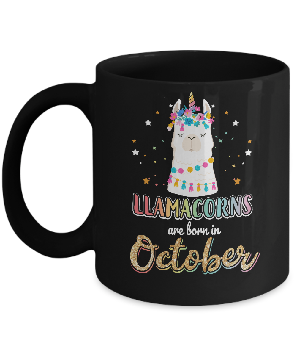 Llama Unicorn Llamacorns Born In October Birthday Gift Mug-Coffee Mug-11oz Mug-Black