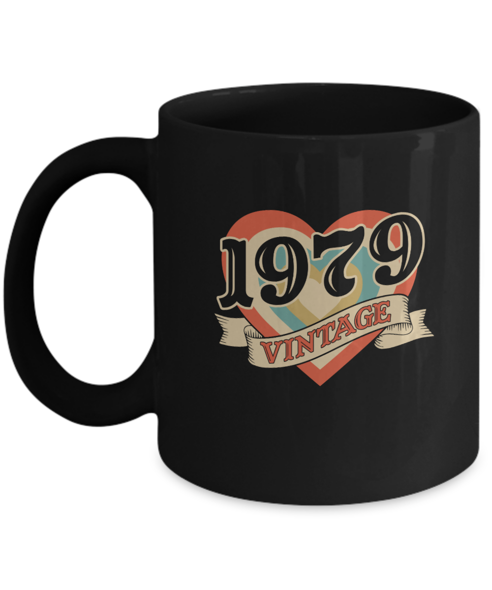 Vintage Retro Classic Heart Made In 1979 42th Birthday Mug-Coffee Mug-11oz Mug-Black