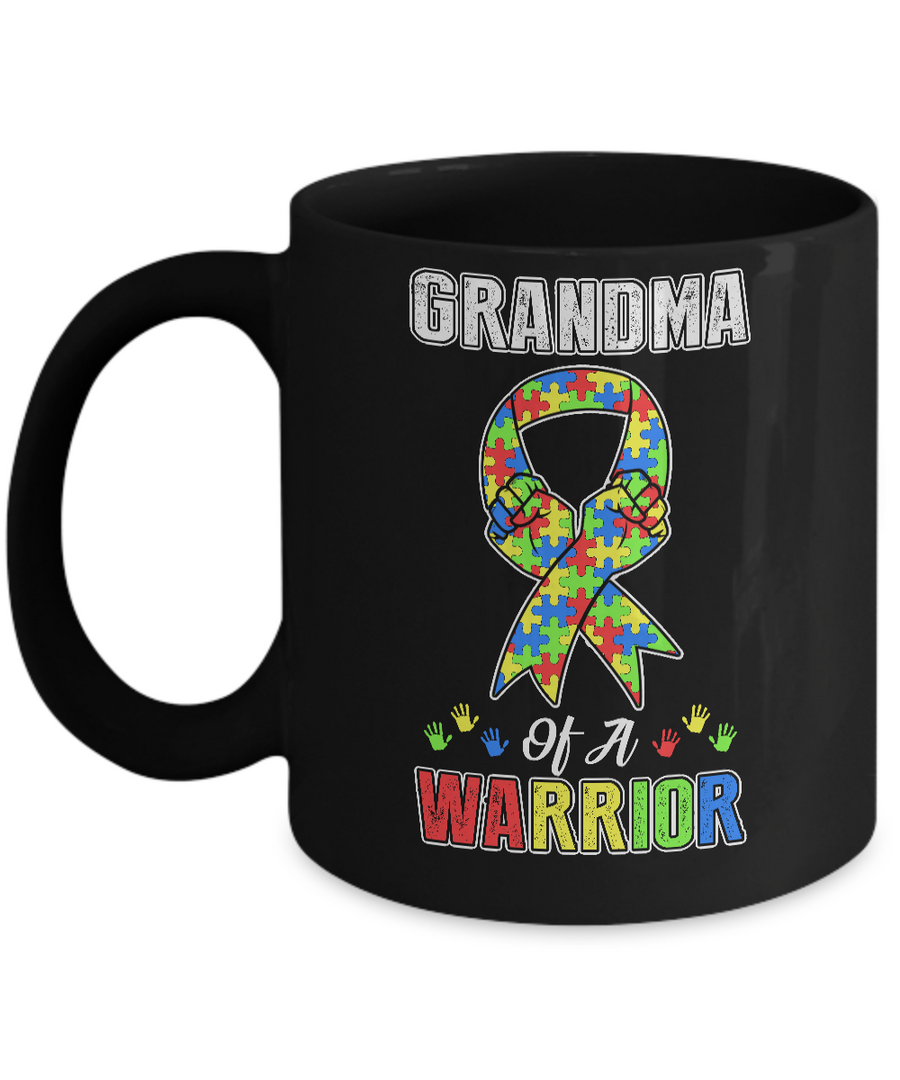 Grandma Of A Warrior Support Autism Awareness Gift Mug-Coffee Mug-11oz Mug-Black