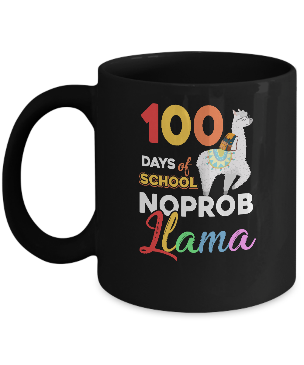 100 Days Of School Shirt Cute No Probllama Llama Mug-Coffee Mug-11oz Mug-Black