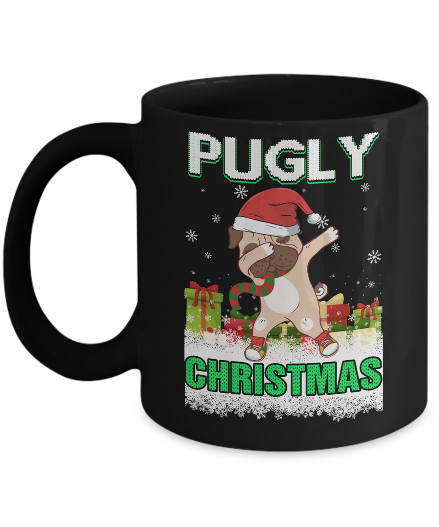 Dabbing Pug Claus Pugly Christmas Ugly Sweater Christmas Mug-Coffee Mug-11oz Mug-Black