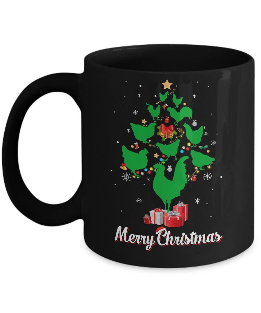 Funny Chicken Merry Christmas Tree Ugly Sweater Mug-Coffee Mug-11oz Mug-Black
