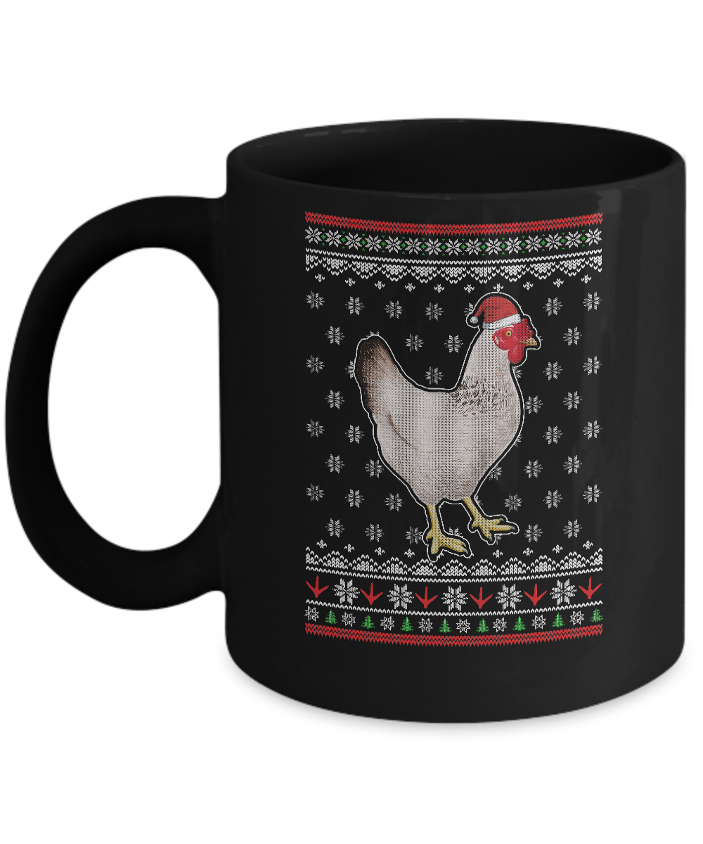 Pajamas Chicken With Santa Hat Ugly Christmas Sweater Mug-Coffee Mug-11oz Mug-Black