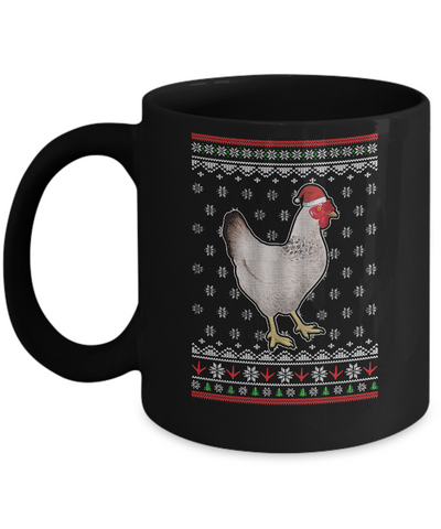 Pajamas Chicken With Santa Hat Ugly Christmas Sweater Mug-Coffee Mug-11oz Mug-Black