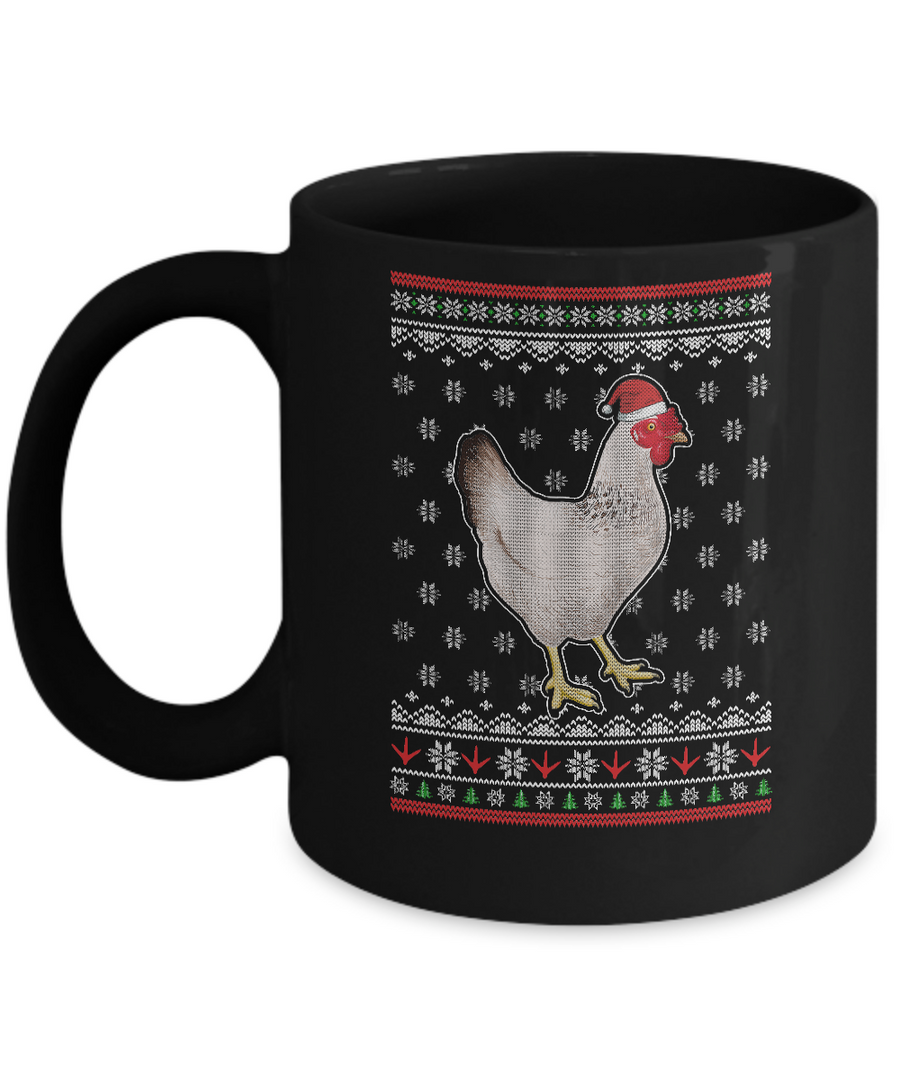 Pajamas Chicken With Santa Hat Ugly Christmas Sweater Mug-Coffee Mug-11oz Mug-Black