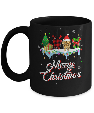 Merry Christmas Dental Assistant Tooth Red Plaid Xmas Gift Mug-Coffee Mug-11oz Mug-Black