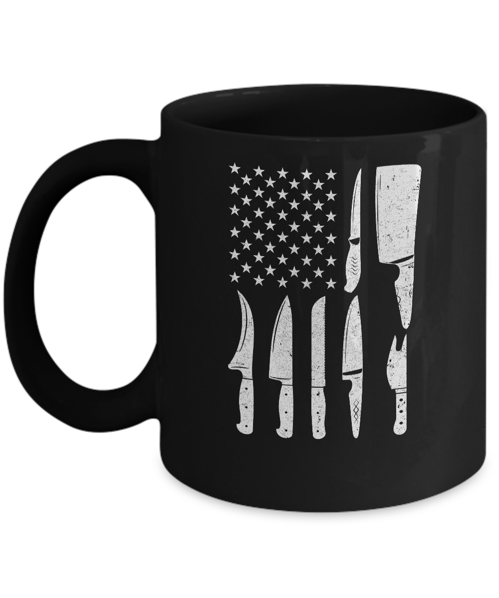 Chef Knife Patriotic American Flag Kitchen Mug-Coffee Mug-11oz Mug-Black