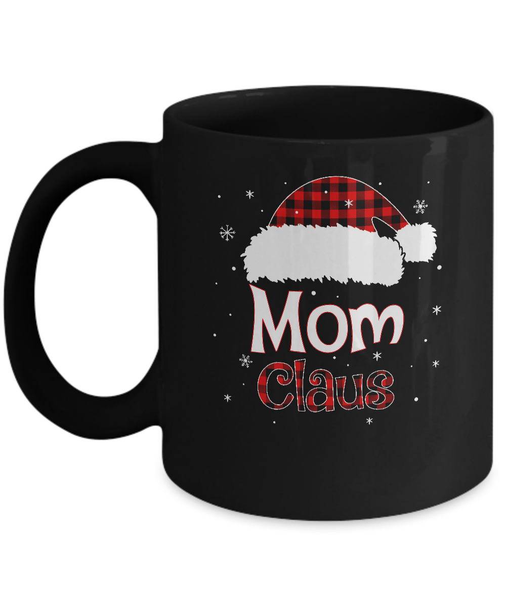 Santa Mom Claus Red Plaid Family Pajamas Christmas Gift Mug-Coffee Mug-11oz Mug-Black