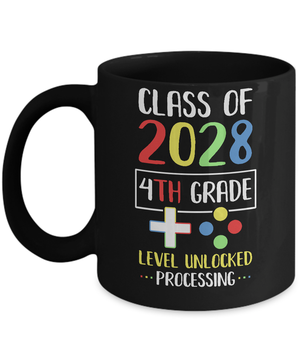 Class Of 2028 4th Grade Level Unlock Gaming Back Go School Mug-Coffee Mug-11oz Mug-Black