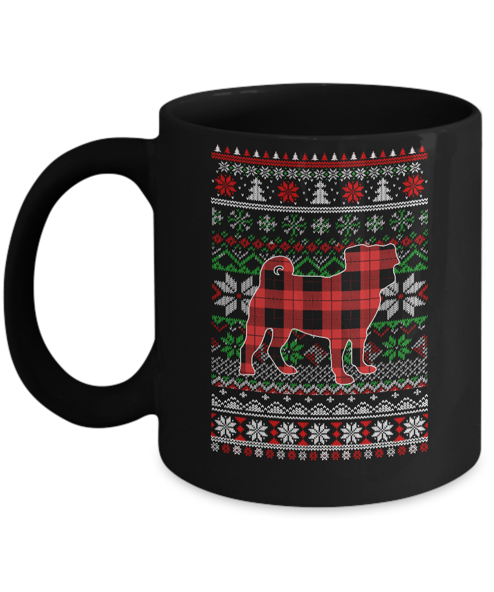 Pug Red Plaid Ugly Christmas Sweater Funny Gifts Mug