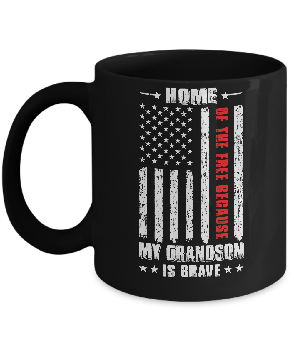 Home Of The Free Because My Grandson Is Brave Papa Grandma Mug