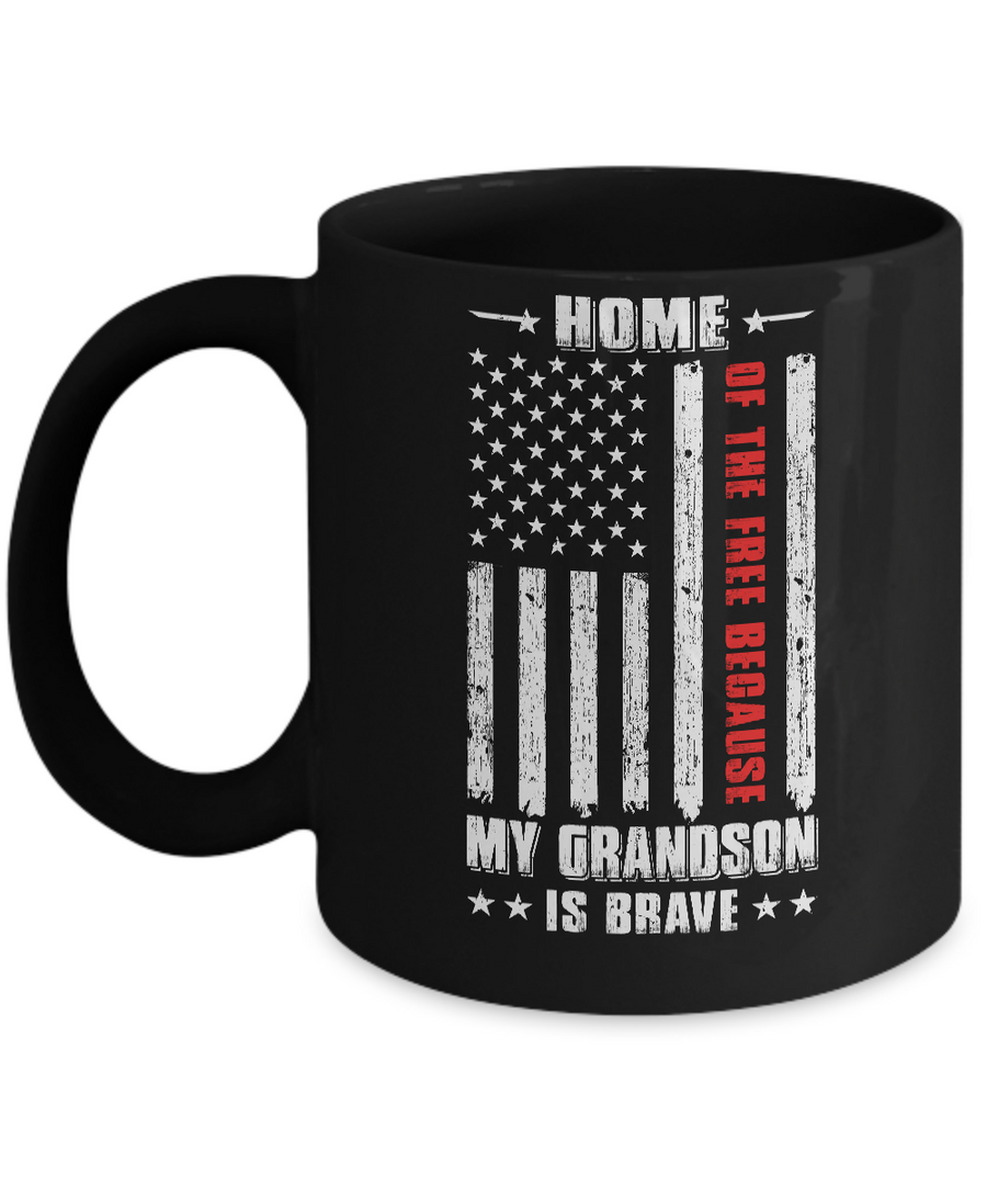 Home Of The Free Because My Grandson Is Brave Papa Grandma Mug-Coffee Mug-11oz Mug-Black