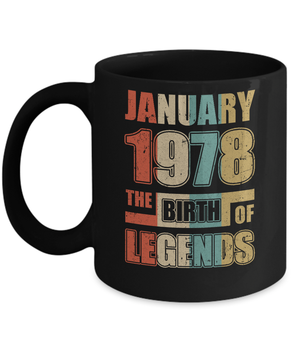 Vintage Retro January 1978 Birth Of Legends 44th Birthday Mug