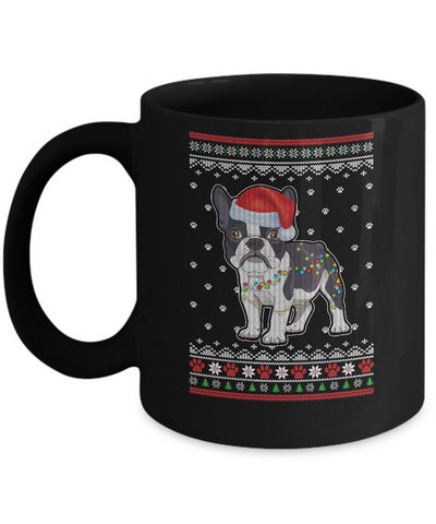 Bulldog Christmas Ugly Sweater Lights Dog Xmas Gift Mug-Coffee Mug-11oz Mug-Black
