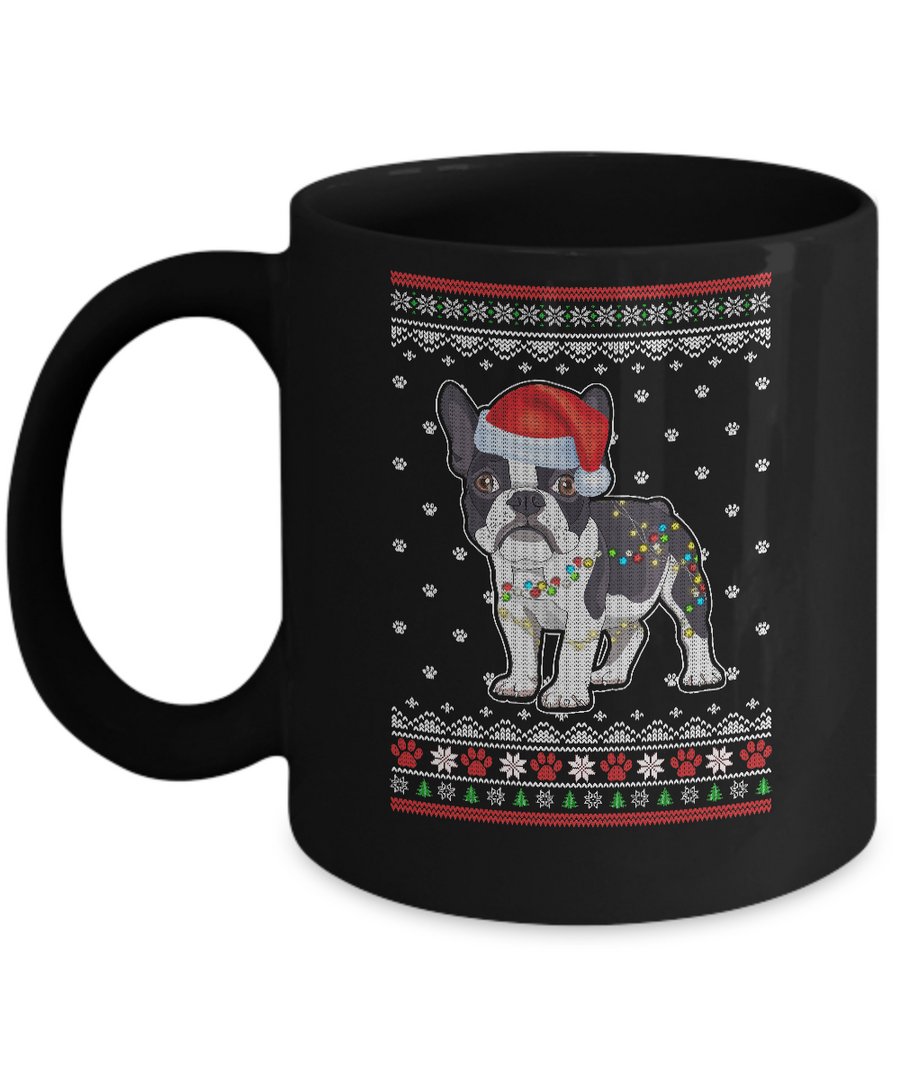 Bulldog Christmas Ugly Sweater Lights Dog Xmas Gift Mug-Coffee Mug-11oz Mug-Black