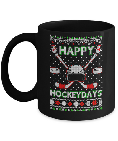 Happy Hockeydays Hockey Ugly Christmas Sweater Mug-Coffee Mug-11oz Mug-Black