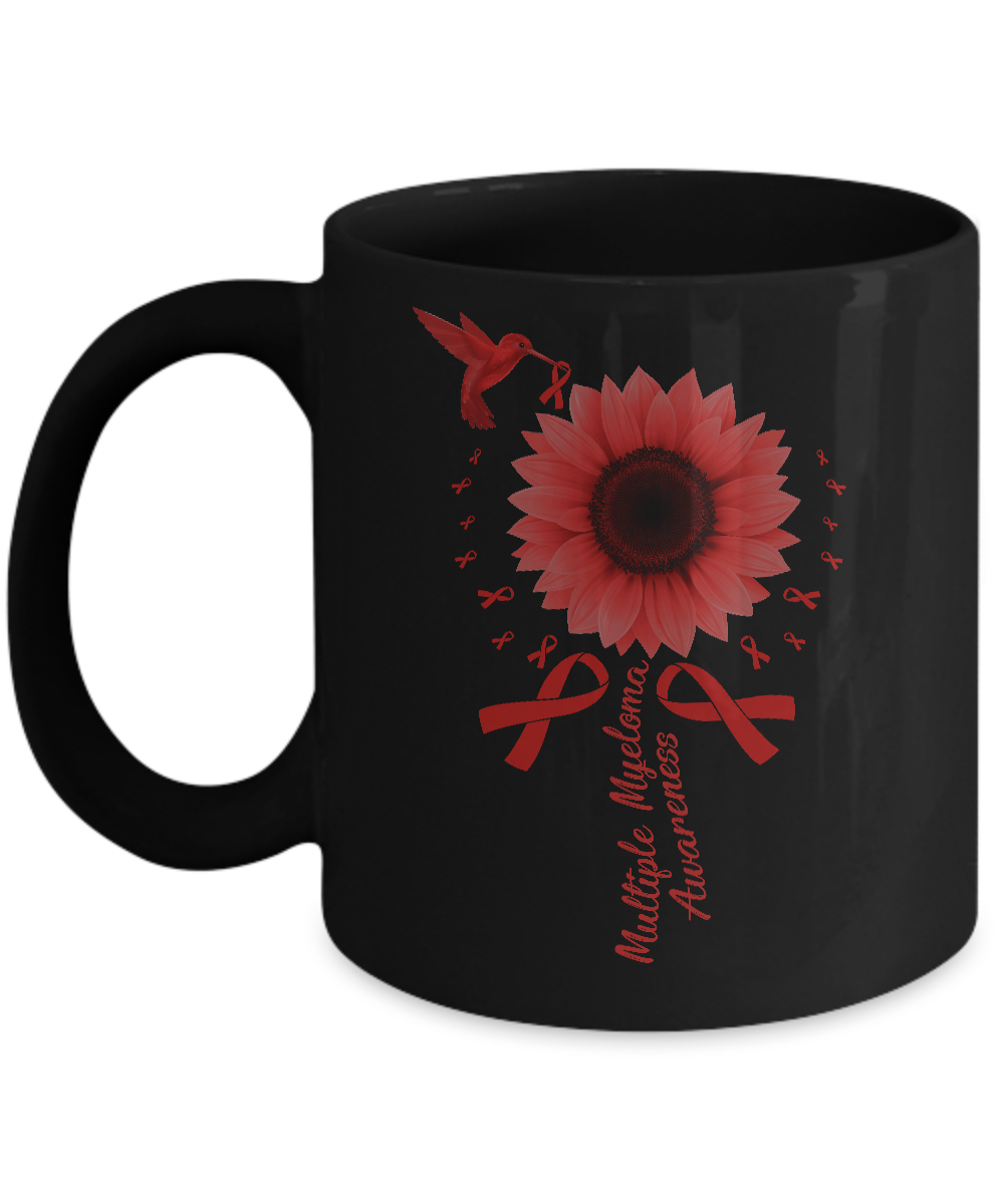 Hummingbird Sunflower Burgundy Multiple Myeloma Awareness Mug-Coffee Mug-11oz Mug-Black