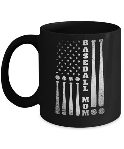 American Flag Vintage Baseball Mom Mother's Day Mug-Coffee Mug-11oz Mug-Black