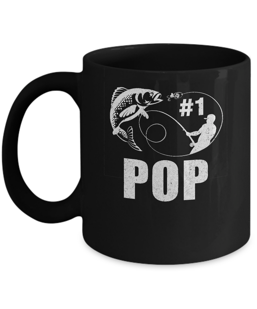 #1 Pop Fishing Fisherman Best Fathers Day Gift Mug-Coffee Mug-11oz Mug-Black