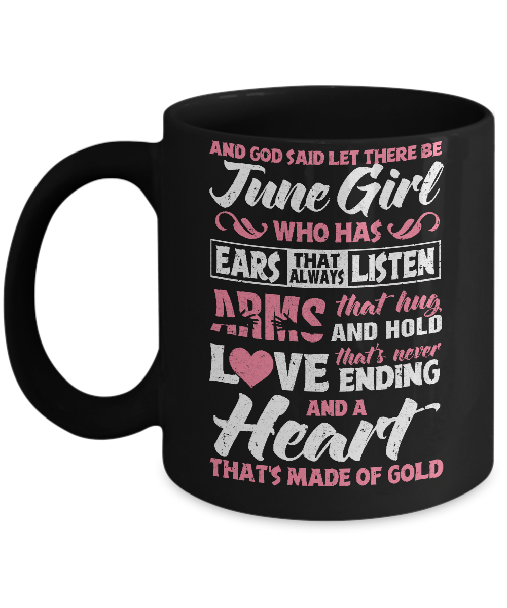 And God Said Let There Be June Girl Ears Arms Love Heart Mug-Coffee Mug-11oz Mug-Black