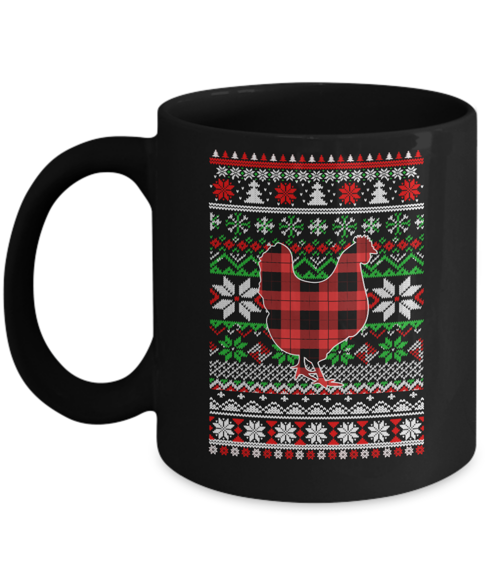Chicken Red Plaid Ugly Christmas Sweater Funny Gifts Mug-Coffee Mug-11oz Mug-Black