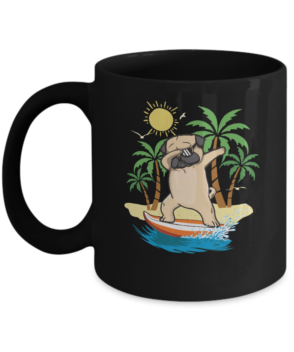Summer Vacation Dabbing Pug Surfing Surfboard Gift Mug