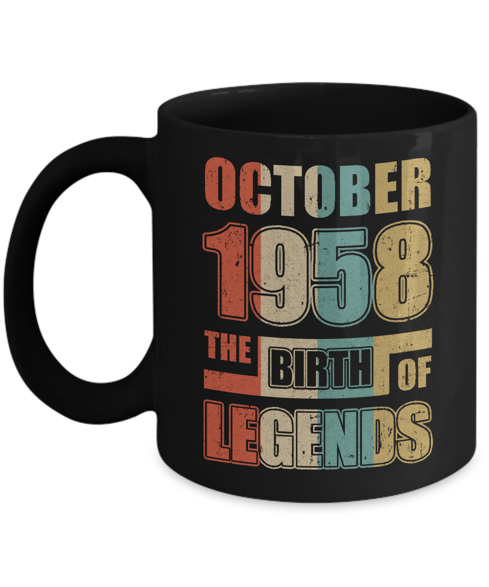 Vintage Retro October 1958 Birth Of Legends 63th Birthday Mug-Coffee Mug-11oz Mug-Black
