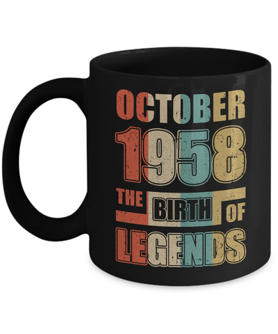 Vintage Retro October 1958 Birth Of Legends 63th Birthday Mug-Coffee Mug-11oz Mug-Black