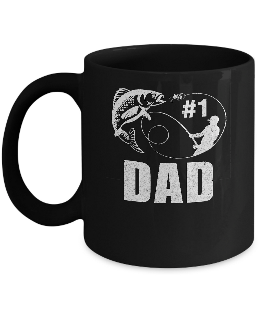 #1 Dad Fishing Fisherman Best Fathers Day Gift Mug-Coffee Mug-11oz Mug-Black