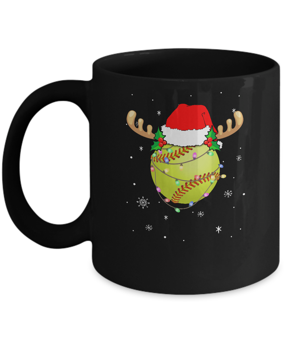 Santa Hat Softball Reindeer Christmas Gifts Mug-Coffee Mug-11oz Mug-Black