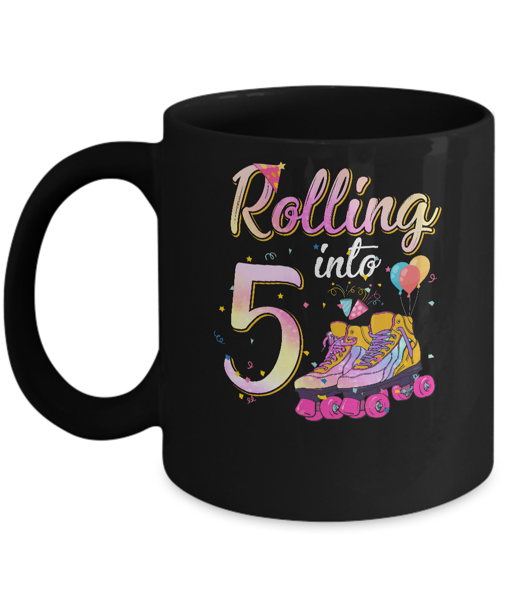 5 Years Old Birthday Girls Roller Skates 80's 5th Birthday Mug