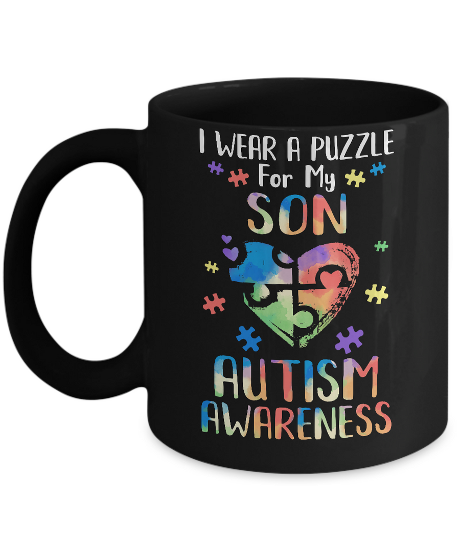 I Wear A Puzzle For My Son Autism Awareness Mug-Coffee Mug-11oz Mug-Black