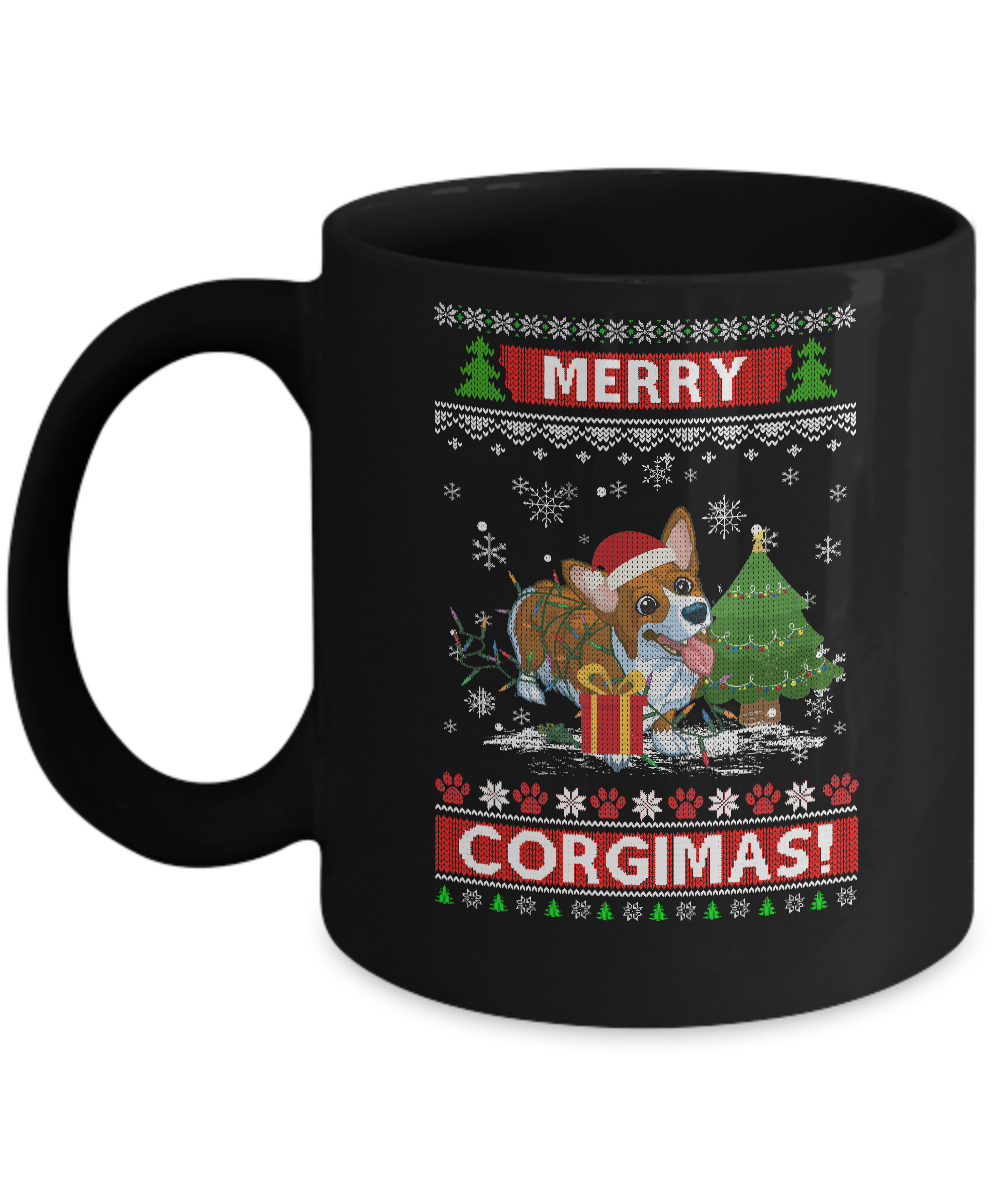 Funny Merry Corgmas Santa Corgi Ugly Christmas Sweater Mug-Coffee Mug-11oz Mug-Black