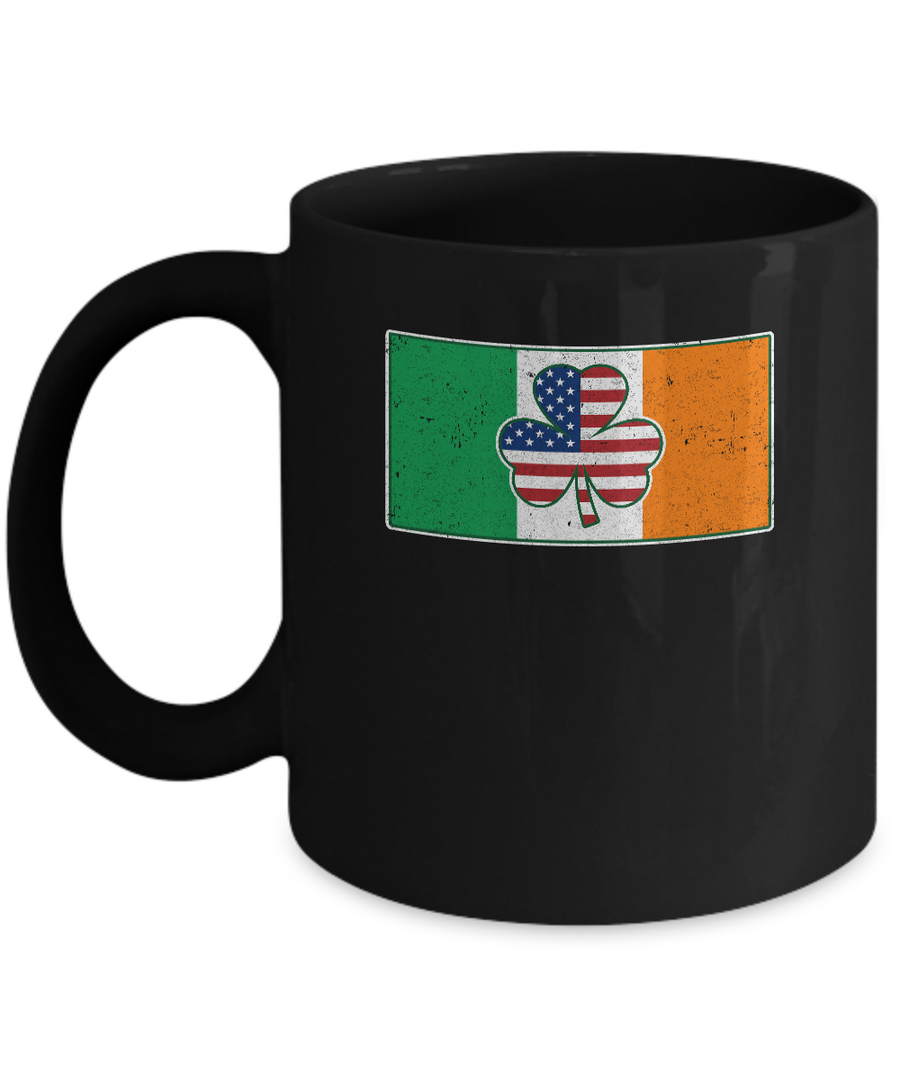 Shamrock Irish Ireland USA American Flag Gift Mug-Coffee Mug-11oz Mug-Black