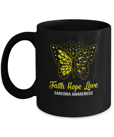 Faith Hope Love Yellow Butterfly Sarcoma Awareness Mug-Coffee Mug-11oz Mug-Black
